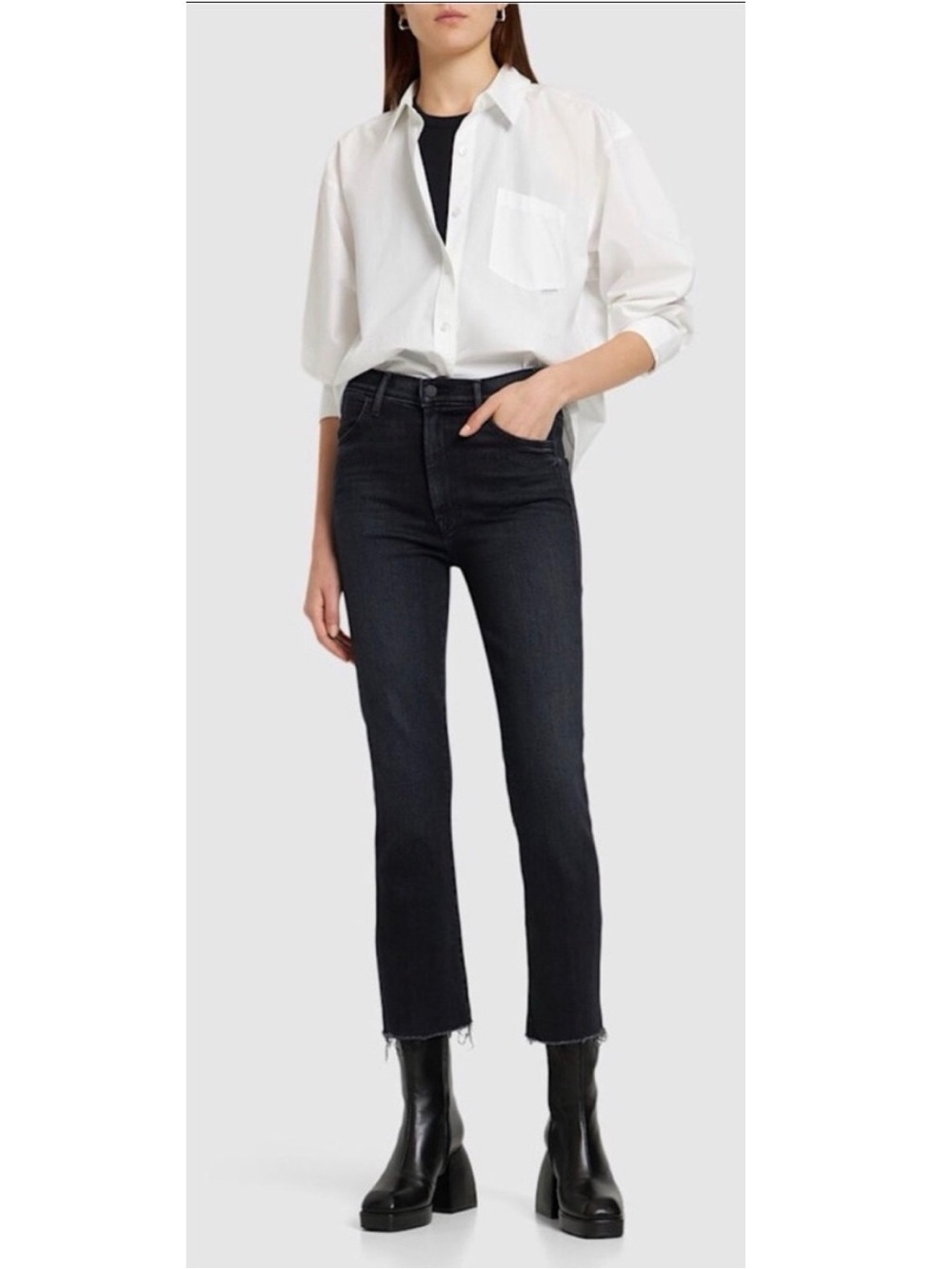 MOTHER Jeans The Mid Rise Dazzler Ankle Raw Hem Black Size 26